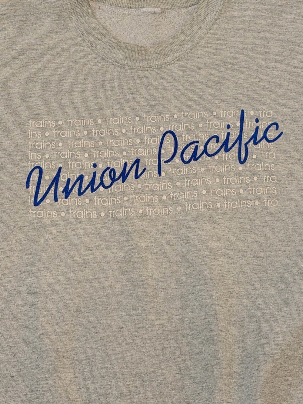 Vintage 80s Union Pacific Trains Sweatshirt Gray Size XL Retro Railroad Hobby
